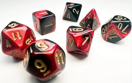 SET 7 DADI POLIEDRICI MINI GEMINI - BLACK-RED/GOLD