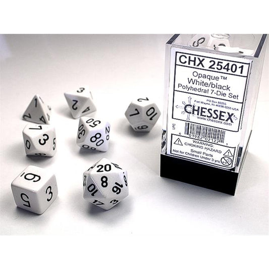 SET 7 DADI POLIEDRICI OPACHI - WHITE W/BLACK