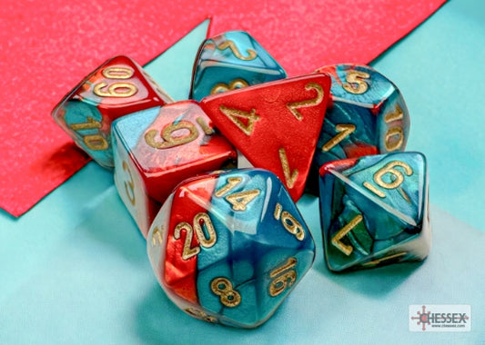 SET 7 DADI POLIEDRICI MINI GEMINI - RED-TEAL/GOLD