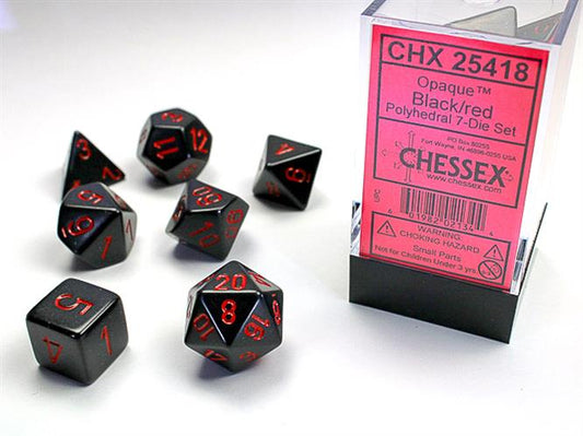 SET 7 DADI POLIEDRICI OPACHI - BLACK W/RED
