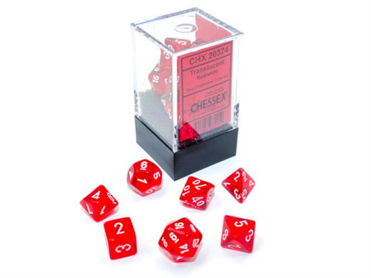 SET 7 DADI POLIEDRICI MINI - TRANSLUCENT RED/WHITE