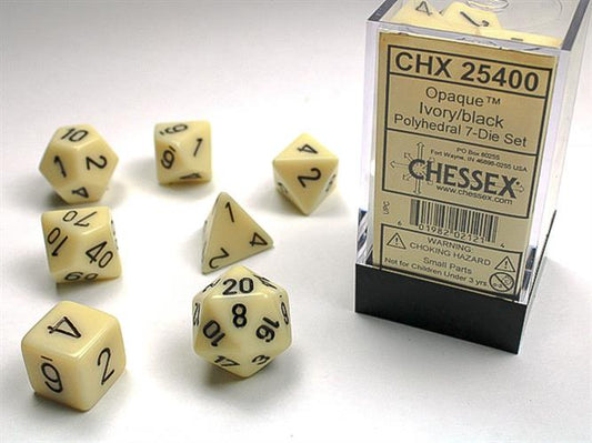 SET 7 DADI POLIEDRICI OPACHI - IVORY W/BLACK