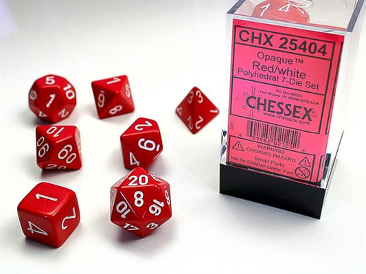 SET 7 DADI POLIEDRICI OPACHI - RED W/WHITE