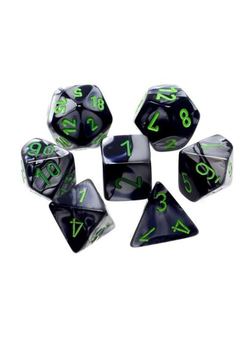 SET 7 DADI POLIEDRICI GEMINI - BLACK-GREY/GREEN